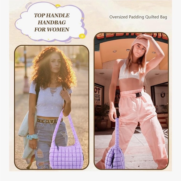 Quilted Puffer Tote Bag Large Crossbody Shoulder Bag with Zipper (023) - Picture 5 of 6